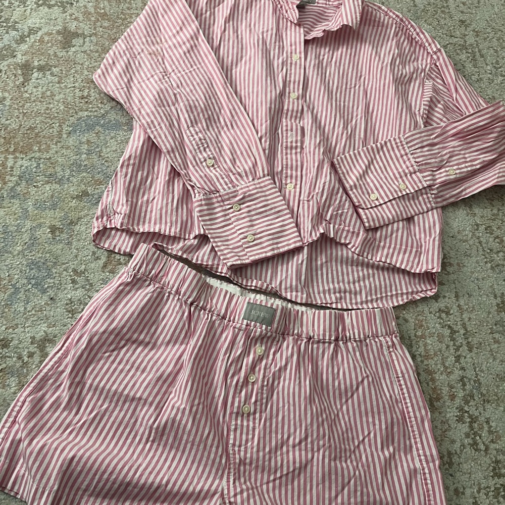 J.Crew Long-sleeve cotton poplin boxer short set in stripe